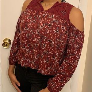 cold shoulder cute floral print shirt